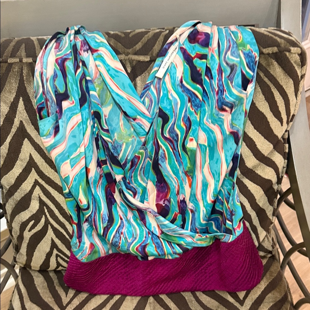 Diane Von Furstenberg Blue and Purple Swirl Blouse